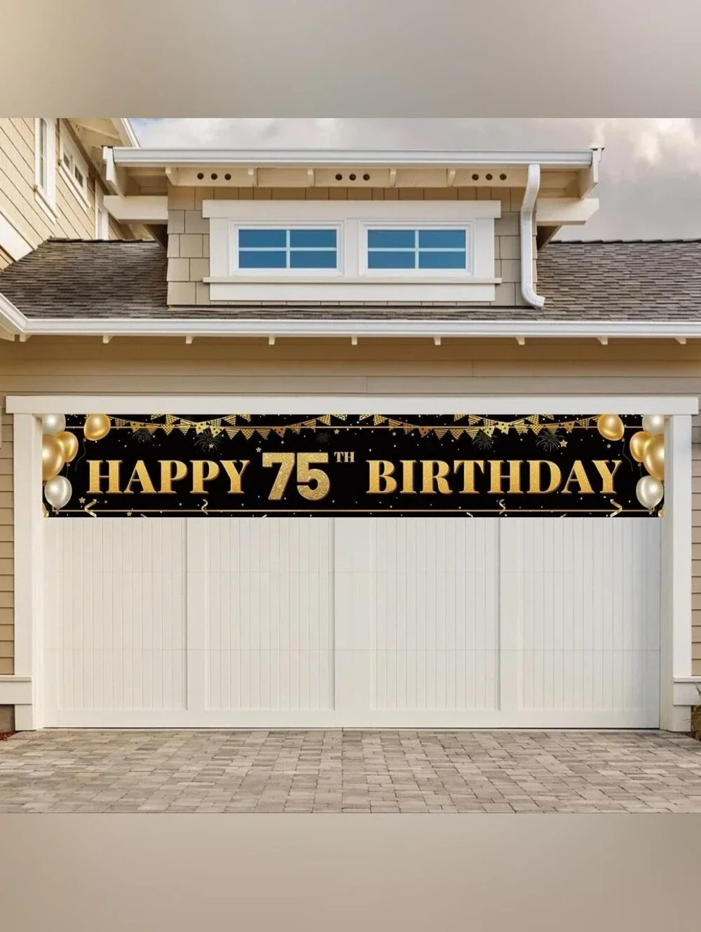75th Birthday Banner - Black and Gold Happy 75th Birthday